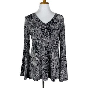 NWT Karen Kane Bell Sleeve Top Black White Floral Sz. M